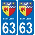 63 Saint-Laure escudo de armas de la etiqueta engomada de la placa de pegatinas de la ciudad
