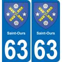63 Saint-Ours escudo de armas de la etiqueta engomada de la placa de pegatinas de la ciudad