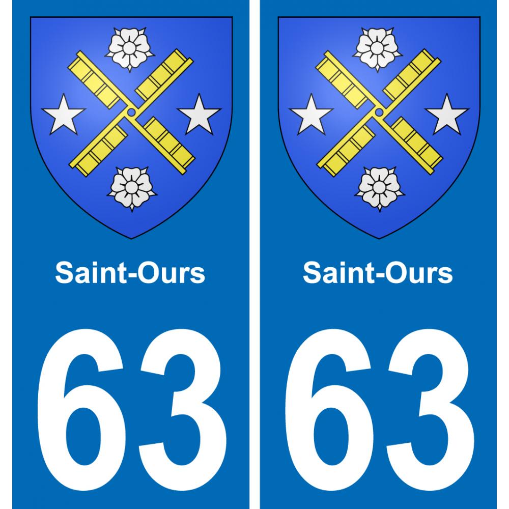 63 Saint-Ours escudo de armas de la etiqueta engomada de la placa de pegatinas de la ciudad