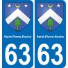 63 Saint-Pierre-Roche escudo de armas de la etiqueta engomada de la placa de pegatinas de la ciudad