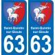 63 Saint-Quintin-sur-Sioule escudo de armas de la etiqueta engomada de la placa de pegatinas de la ciudad