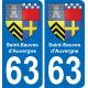 63 Saint-Sauves-d'Auvergne escudo de armas de la etiqueta engomada de la placa de pegatinas de la ciudad