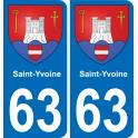 63 Saint-Yvoine escudo de armas de la etiqueta engomada de la placa de pegatinas de la ciudad