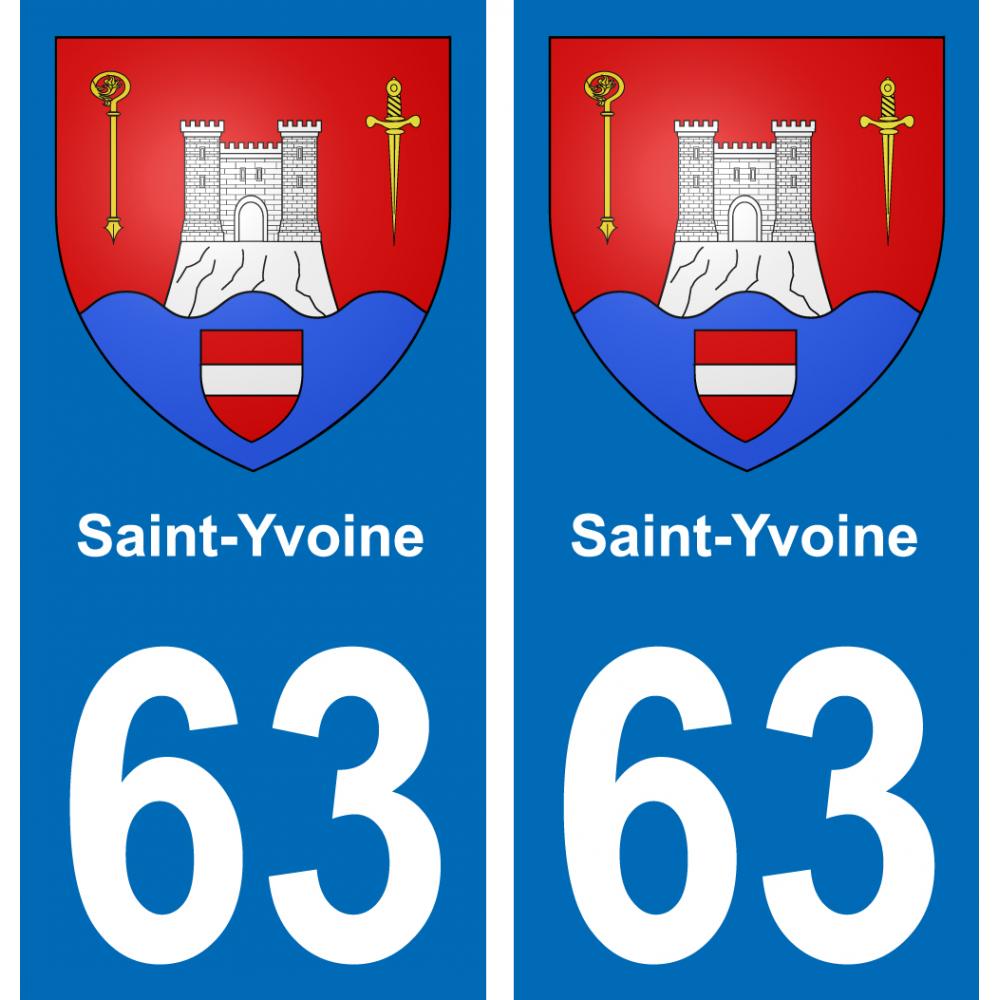 63 Saint-Yvoine escudo de armas de la etiqueta engomada de la placa de pegatinas de la ciudad