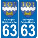63 Sauvagnat-Sainte-Marthe escudo de armas de la etiqueta engomada de la placa de pegatinas de la ciudad