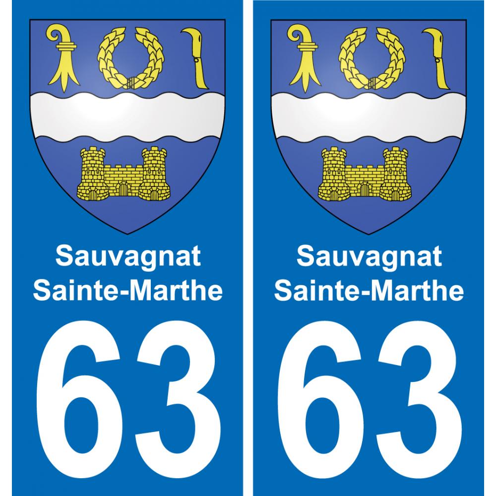 63 Sauvagnat-Sainte-Marthe escudo de armas de la etiqueta engomada de la placa de pegatinas de la ciudad