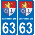 63 Sauvessanges escudo de armas de la etiqueta engomada de la placa de pegatinas de la ciudad
