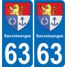 63 Sauvessanges escudo de armas de la etiqueta engomada de la placa de pegatinas de la ciudad