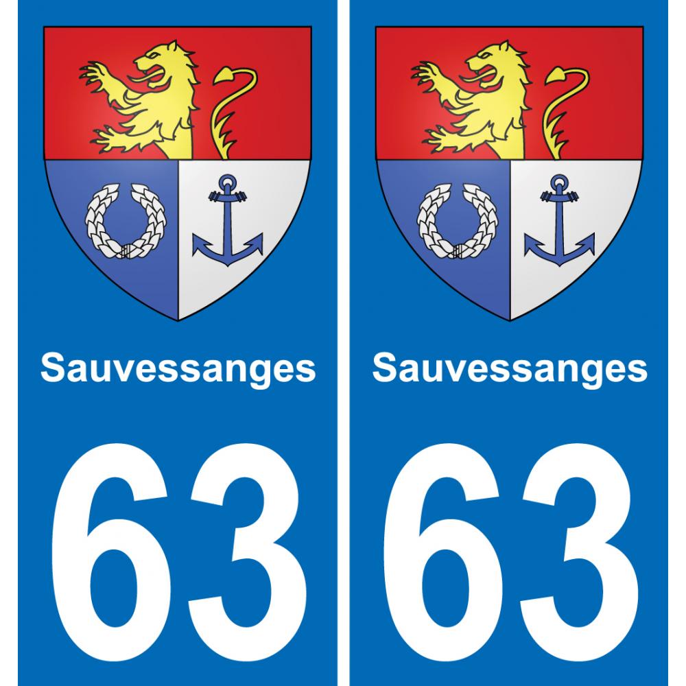 63 Sauvessanges escudo de armas de la etiqueta engomada de la placa de pegatinas de la ciudad