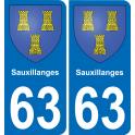 63 Sauxillanges escudo de armas de la etiqueta engomada de la placa de pegatinas de la ciudad