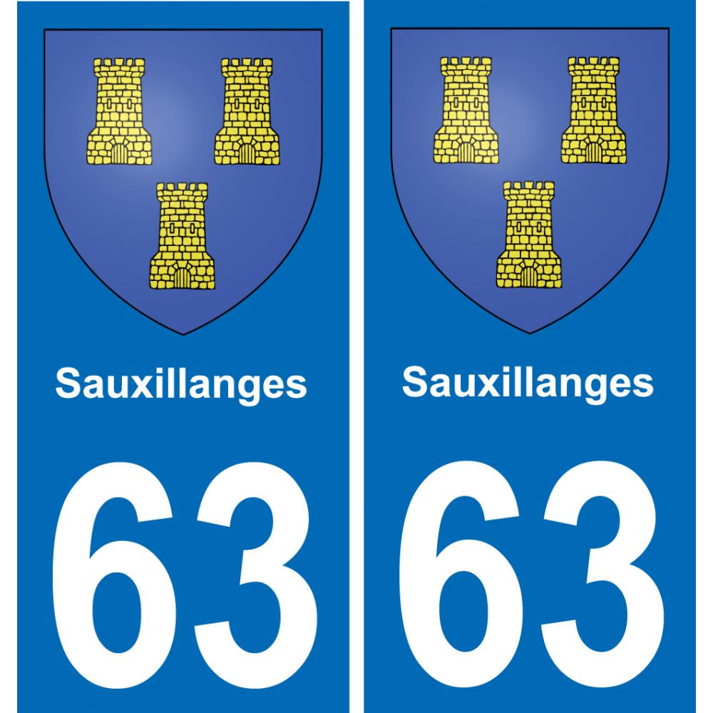 63 Sauxillanges escudo de armas de la etiqueta engomada de la placa de pegatinas de la ciudad