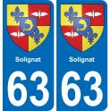 63 Solignat escudo de armas de la etiqueta engomada de la placa de pegatinas de la ciudad