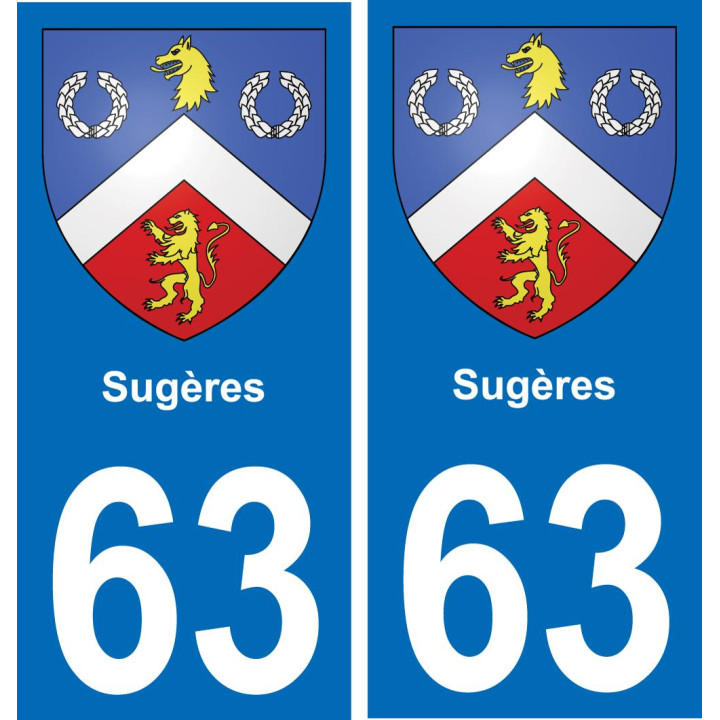 63 Sugères escudo de armas de la etiqueta engomada de la placa de pegatinas de la ciudad