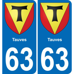 63 Tauves escudo de armas de la etiqueta engomada de la placa de pegatinas de la ciudad