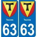 63 Tauves escudo de armas de la etiqueta engomada de la placa de pegatinas de la ciudad