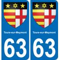63 Tours-sur-Meymont escudo de armas de la etiqueta engomada de la placa de pegatinas de la ciudad