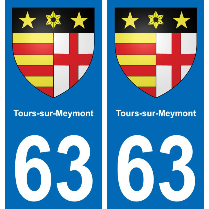 63 Tours-sur-Meymont escudo de armas de la etiqueta engomada de la placa de pegatinas de la ciudad