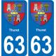 63 Thuret blason autocollant plaque stickers ville