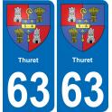 63 Thuret escudo de armas de la etiqueta engomada de la placa de pegatinas de la ciudad