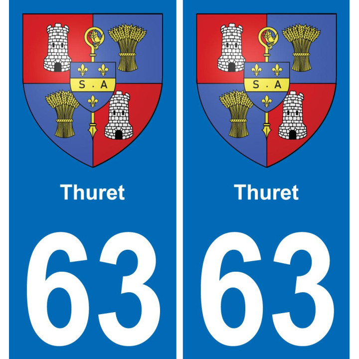 63 Thuret escudo de armas de la etiqueta engomada de la placa de pegatinas de la ciudad