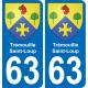 63 Trémouille-Saint-Loup escudo de armas de la etiqueta engomada de la placa de pegatinas de la ciudad