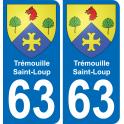 63 Trémouille-Saint-Loup escudo de armas de la etiqueta engomada de la placa de pegatinas de la ciudad