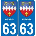 63 Valbeleix escudo de armas de la etiqueta engomada de la placa de pegatinas de la ciudad