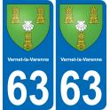 63 Vernet-la-Varenne coat of arms sticker plate stickers city