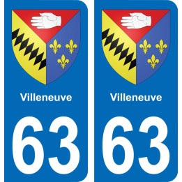 63 Villeneuve escudo de armas de la etiqueta engomada de la placa de pegatinas de la ciudad