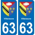 63 Villeneuve escudo de armas de la etiqueta engomada de la placa de pegatinas de la ciudad
