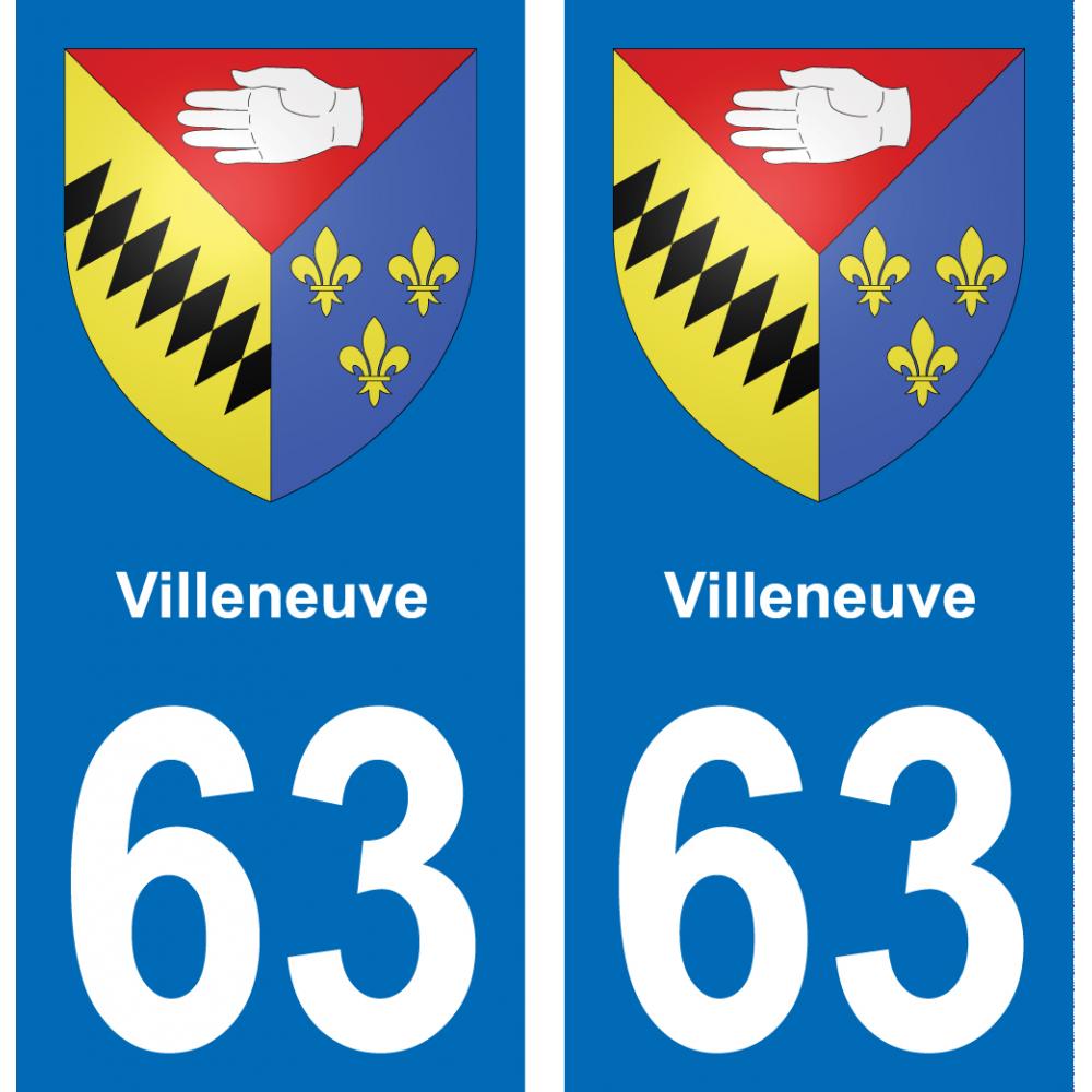 63 Villeneuve escudo de armas de la etiqueta engomada de la placa de pegatinas de la ciudad