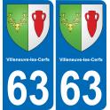63 Villeneuve-les-Cerfs escudo de armas de la etiqueta engomada de la placa de pegatinas de la ciudad