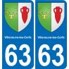 63 Villeneuve-les-Cerfs escudo de armas de la etiqueta engomada de la placa de pegatinas de la ciudad