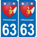 63 Villossanges escudo de armas de la etiqueta engomada de la placa de pegatinas de la ciudad