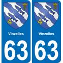 63 Vinzelles escudo de armas de la etiqueta engomada de la placa de pegatinas de la ciudad
