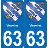 63 Vinzelles escudo de armas de la etiqueta engomada de la placa de pegatinas de la ciudad