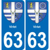 63 Virlet blason autocollant plaque stickers ville