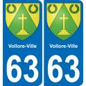 63 Vollore-Ville escudo de armas de la etiqueta engomada de la placa de pegatinas de la ciudad