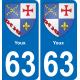 63 Youx escudo de armas de la etiqueta engomada de la placa de pegatinas de la ciudad