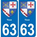 63 Youx escudo de armas de la etiqueta engomada de la placa de pegatinas de la ciudad