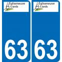 63 Égliseneuve-des-Liards escudo de armas de la etiqueta engomada de la placa de pegatinas de la ciudad
