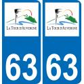 63 La Tour-d'Auvergne escudo de armas de la etiqueta engomada de la placa de pegatinas de la ciudad