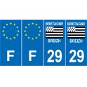 Lot de 4 autocollants bleu 29 FINISTERE Drapeau Bretagne - F Europe nouvelles régions plaque immatriculation voiture sticker