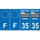 Lot de 4 autocollants bleu 35 ILLE-ET-VILAINE Drapeau Bretagne - F Europe nouvelles régions plaque immatriculation auto sticker