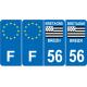 Lot de 4 autocollants bleu 56 MORBIHAN Drapeau Bretagne - F Europe nouvelles régions plaque immatriculation voiture sticker