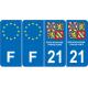Lot de 4 autocollants bleu 21 COTE-D'OR Drapeau Bourgogne-Franche-Comté - F Europe nouvelles régions immatriculation sticker