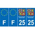 Lot de 4 autocollants bleu 25 DOUBS Drapeau Bourgogne-Franche-Comté - F Europe nouvelles régions plaque immatriculation sticker