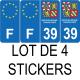 Lot de 4 autocollants bleu 39 JURA Drapeau Bourgogne-Franche-Comté - F Europe nouvelles régions plaque immatriculation sticker