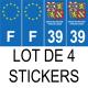 Lot de 4 autocollants bleu 39 JURA Drapeau Bourgogne-Franche-Comté - F Europe nouvelles régions plaque immatriculation sticker