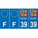 Lot de 4 autocollants bleu 39 JURA Blason Bourgogne-Franche-Comté - F Europe nouvelles régions plaque immatriculation sticker